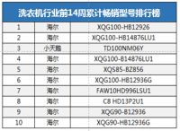 中怡康年累14周数据∶洗衣机头部品牌出现小幅下滑