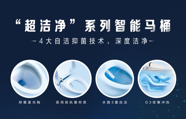 箭牌卫浴“超洁净”系列智能马桶，自创4大自洁抑菌技术，深度洁净