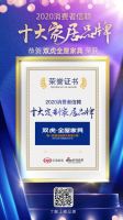 重磅！双虎全屋家具荣获「2020中国消费者信赖十大定制品牌」称号
