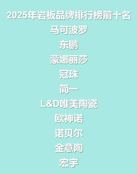 2025年岩板品牌排行榜前十名:国内一线岩板怎么选品牌