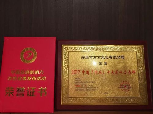  左右荣获“2017中国（行业）十大影响力品牌”称号